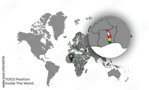 TOGO Position Inside the World with Flag in Map