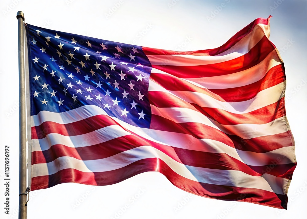 Fototapeta premium Surreal American Flag Photography, Abstract Stars Stripes, Patriotism Image, USA Flag Art, White Background, Artistic Flag Design