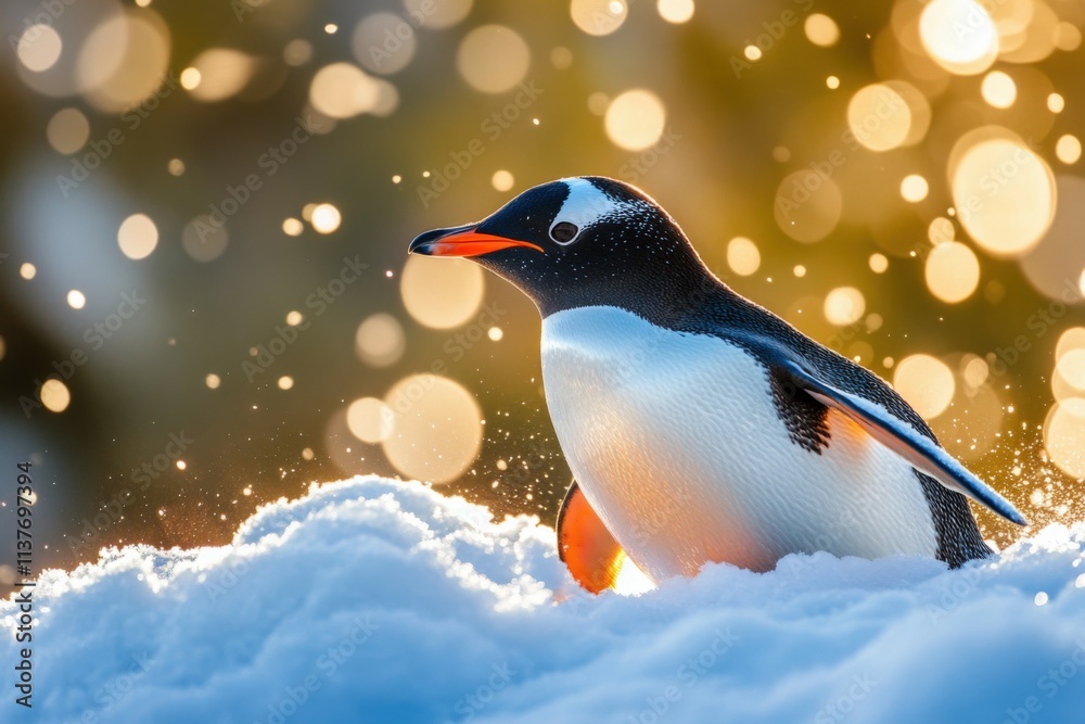 Fototapeta premium Two adorable penguin chicks waddle side-by-side on a sandy beach.. Beautiful simple AI generated image
