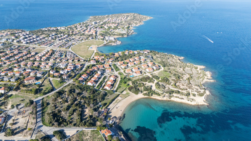 Fototapeta Naklejka Na Ścianę i Meble -  Dalyan Village drone view in Cesme Peninsula of Turkey