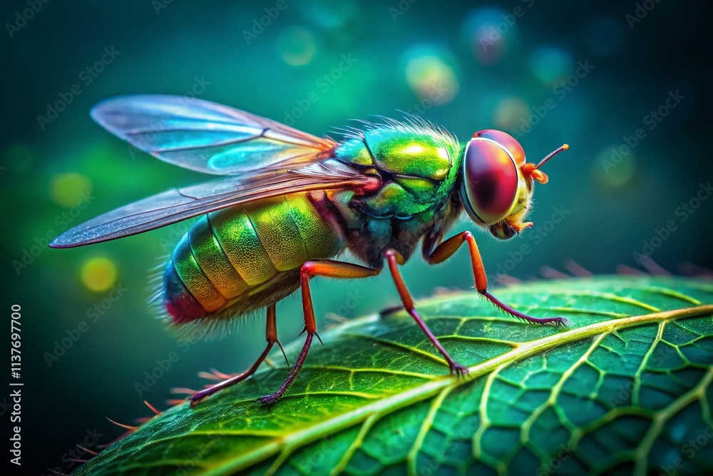 Surreal Drosophila Melanogaster Macro Photography: Green Leaf, Fantasy Insect Surreal Drosophila Melanogaster Macro Photography: Green Leaf, Fantasy Insect