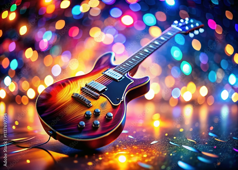 Obraz premium Surreal Electric Guitar Stage Bokeh Lights Photography - Psychedelic Concert Image