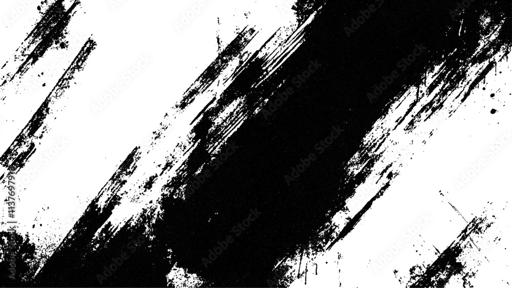 Fototapeta premium Grunge czarno-biała miejska tekstura wektorowa. projekt pociągnięcia pędzla. Tekstura nakładki. Wyblakła czarno-biała farbowana tekstura papieru. Szkic grunge design. Użyj do plakatu, okładki, banera, makiety, układu naklejek.