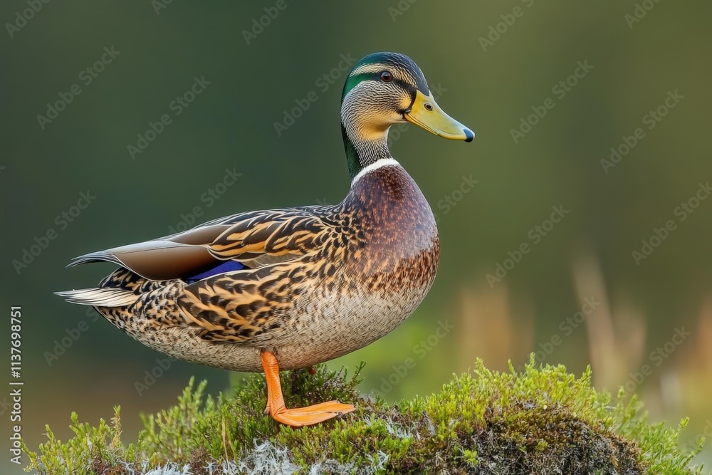 An endearing African Penguin captured with a soft-focus background, highlighting the bird's detailed features and pattern. Beautiful simple AI generated image