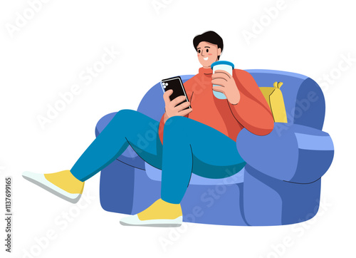 Boy Relax On Sofa with His Phone