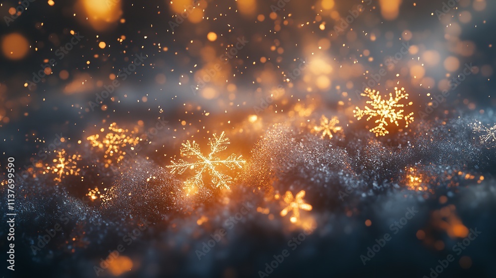 Snowflakes New Year 2025 Background. 8K Realistic Lighting Snowflakes New Year 2025 Background. 8K Realistic Lighting