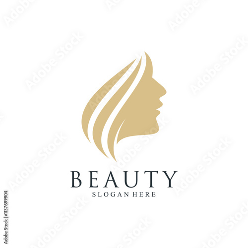 Beauty woman face logo design with creative concept. Vector illustration