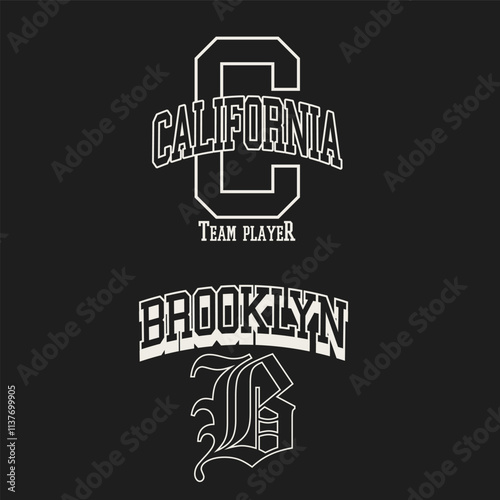 Vintage varsity college typography california brooklyn vector illustration for graphic tee t shirt or sweatshirt hoodie