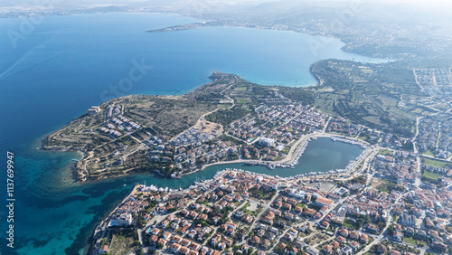 Dalyan Village drone view in Cesme Peninsula of Turkey photo