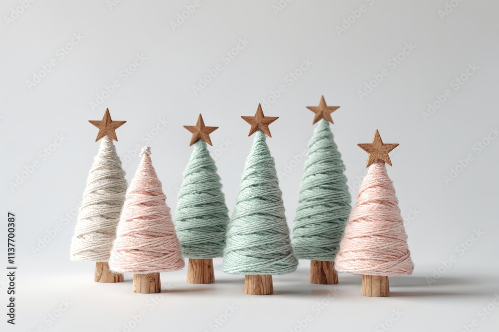 Set of christmas tree ornaments made with thread on a plain background Set of christmas tree ornaments made with thread on a plain background