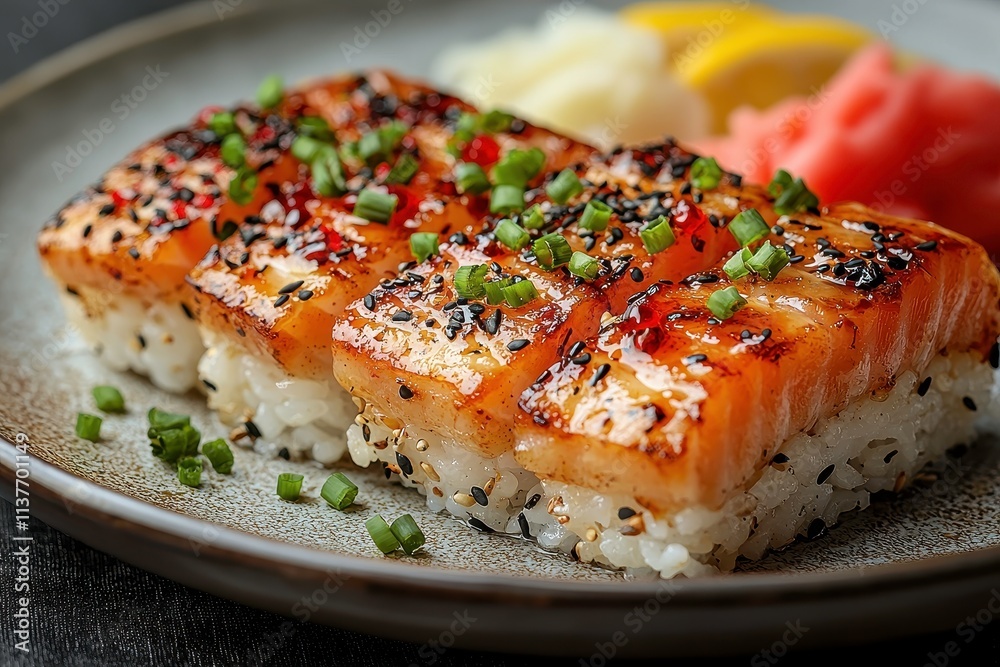 Elegant Sushi Presentation with Fresh Ingredients Elegant Sushi Presentation with Fresh Ingredients