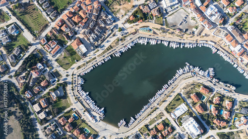 Fototapeta Naklejka Na Ścianę i Meble -  Dalyan Village drone view in Cesme Peninsula of Turkey