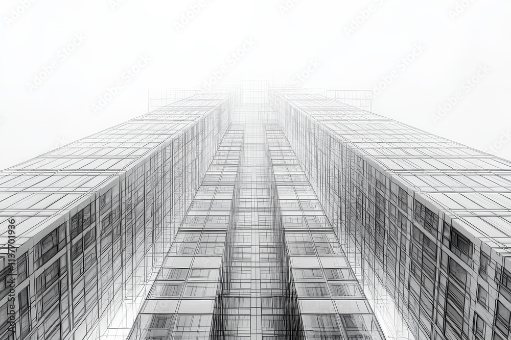 Fototapeta premium Modern Black Line Architecture Against Foggy Background