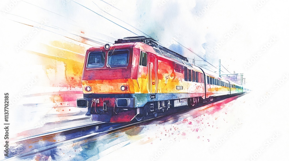 Vibrant Watercolor Painting of a Train in Motion Vibrant Watercolor Painting of a Train in Motion