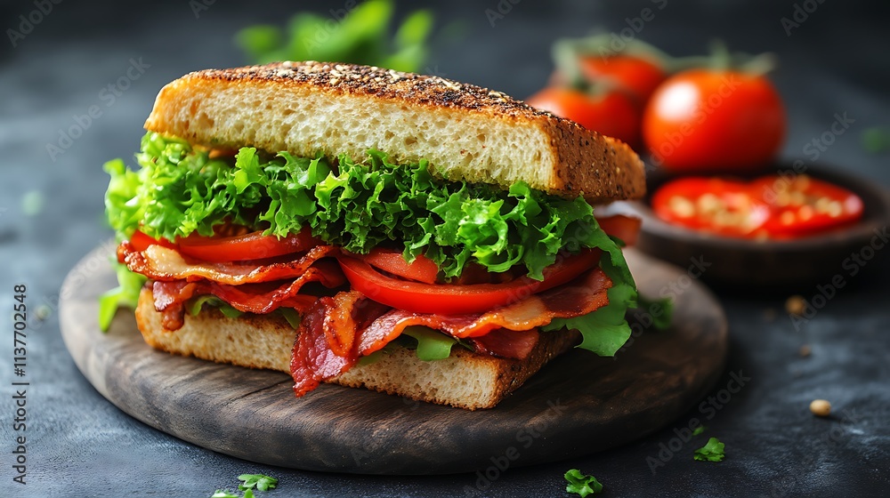 Delicious Bacon Lettuce Tomato Sandwich on Rustic Wood Delicious Bacon Lettuce Tomato Sandwich on Rustic Wood