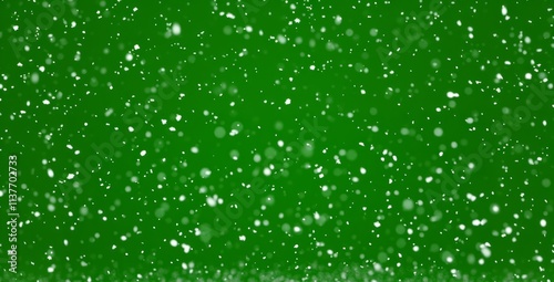 Snowfall overlay on a green screen background. Winter softly snow effect. Snowflakes effect loop animation isolated on chroma key backdrop. Winter snow falling Christmas, new year motion graphics.