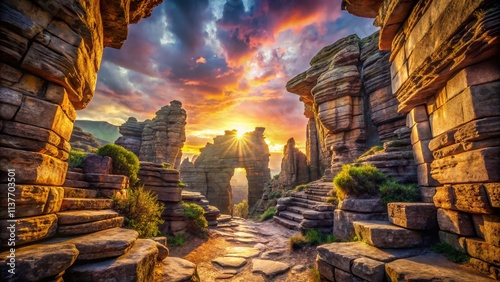 Surreal Sandstone Tower Labyrinth Entrance Ostas Table Mountain - Fantasy Landscape Photography photo