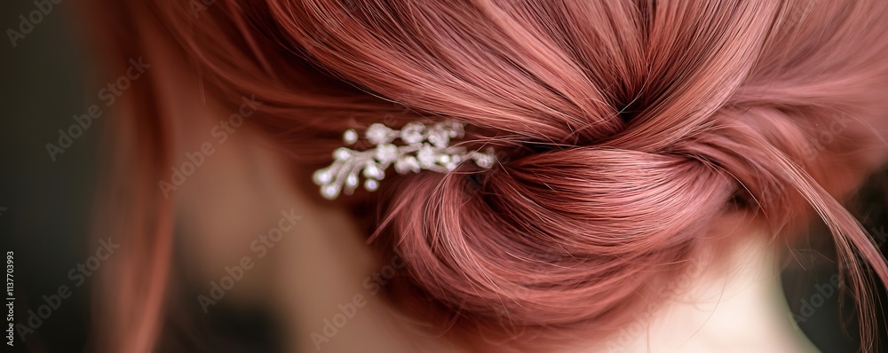 Naklejka premium Elegant red hair updo with sparkling accessory