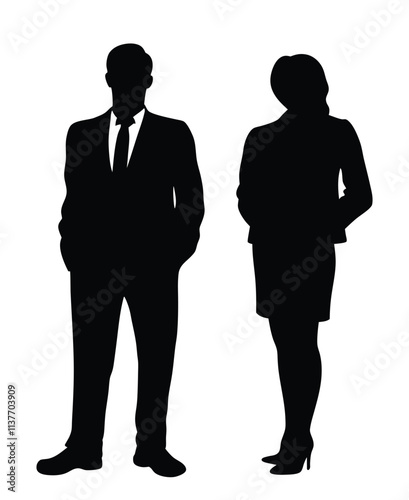 Business man and women standing silhouette illustration isolated on a white background
