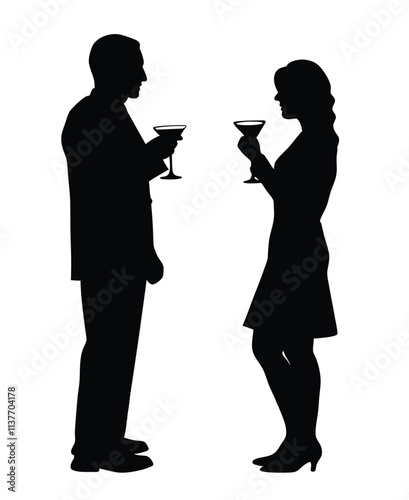 Couple drinking cocktail silhouette illustration isolated on a white background