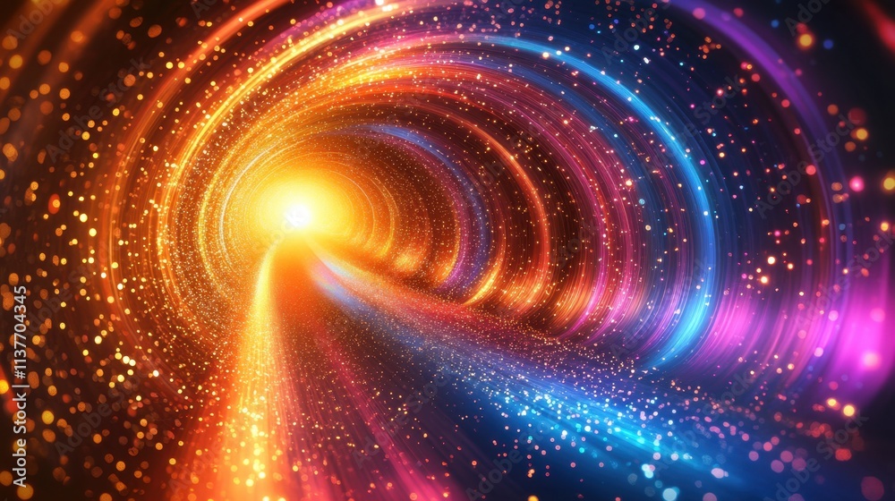 Obraz premium Vibrant Abstract Tunnel of Light with Colorful Particles and Radiant Glow Effect