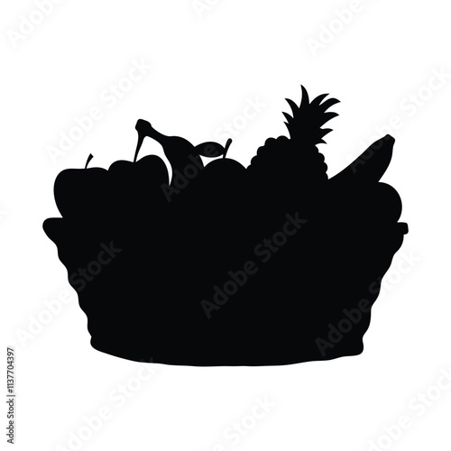 Fotografie Fruit basket silhouette illustration isolated on a transparent background