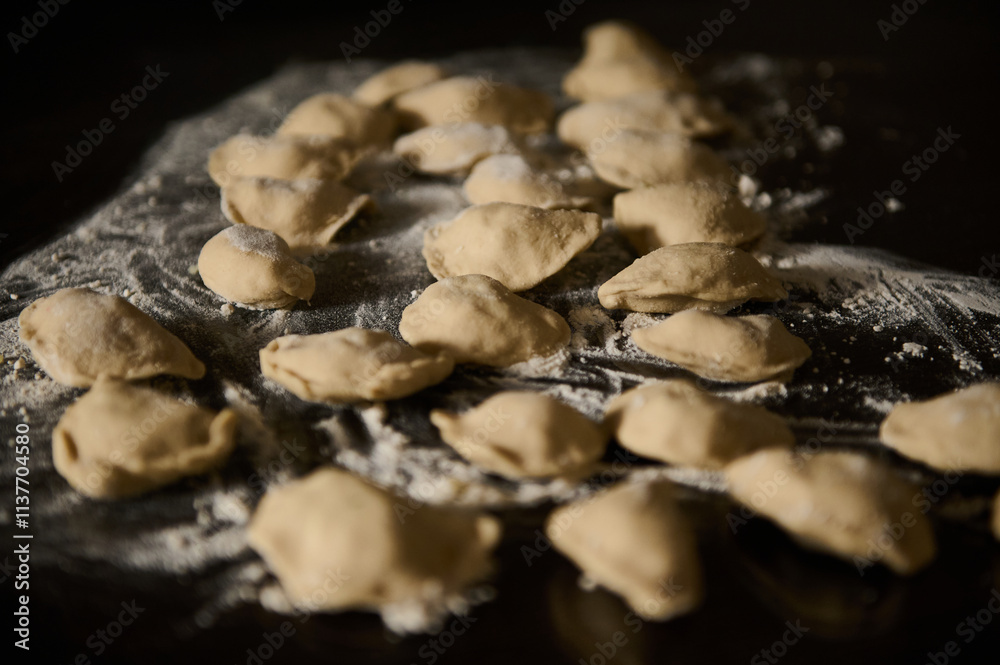 Homemade dumplings rested with flour Homemade dumplings rested with flour