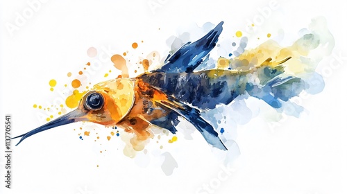 Watercolor Fish Painting: Vibrant Marine Life Art photo