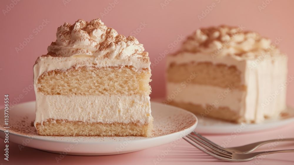 Slice of Creamy Vanilla Cake with Whipped Topping Slice of Creamy Vanilla Cake with Whipped Topping
