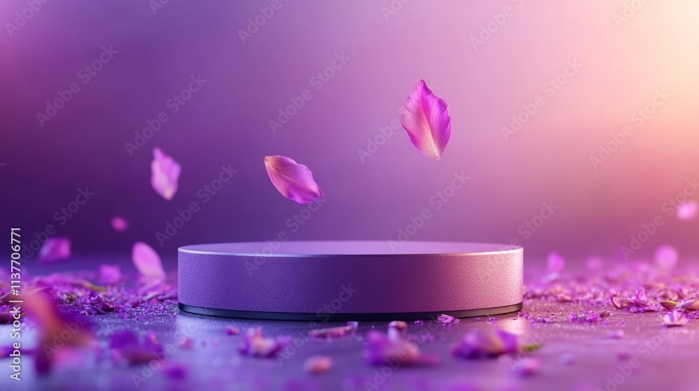 Modern Elegance: Empty Podium Surrounded by Lavender Petals. Generative AI Modern Elegance: Empty Podium Surrounded by Lavender Petals. Generative AI