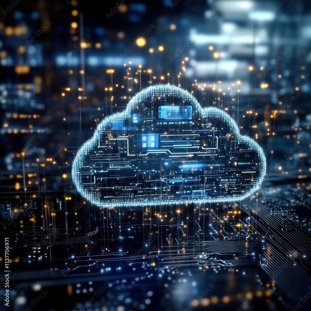Obraz premium Futuristic cloud computing technology on background of microcircuit elements