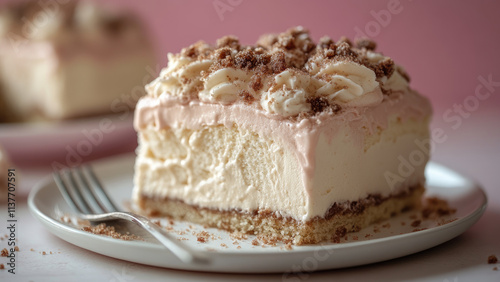 Wallpaper Mural Delicious Layered Cake with Fluffy Frosting on Pink Background Torontodigital.ca