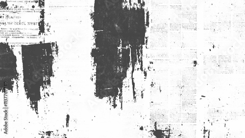 Vector white and black newspaper paper grunge vintage old aged texture. Vintage grunge newspaper collage background. Newspaper with old grunge vintage unreadable paper texture background.