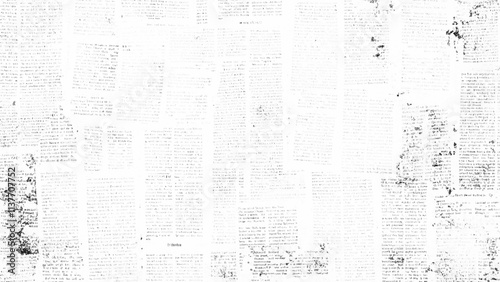 Vector white and black newspaper paper grunge vintage old aged texture. Vintage grunge newspaper collage background. Newspaper with old grunge vintage unreadable paper texture background. photo