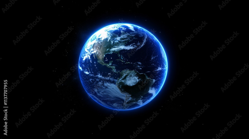 Fototapeta premium Abstract blue digital planet Earth with a global network and connectivity concept