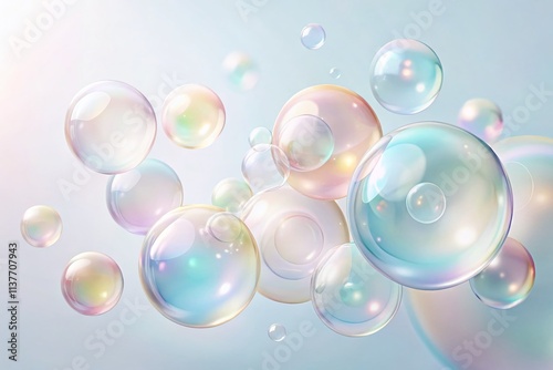 Minimalist Abstract Illustration Featuring Soft Pastel-Colored Bubbles on a Crisp White Background for Modern Design and Aesthetic Appeal