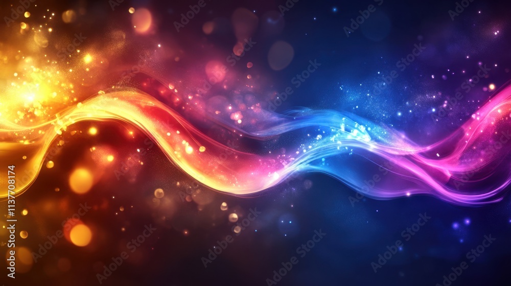 Fototapeta premium Colorful Waves of Light with Sparkles in a Dreamlike Background