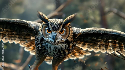 flying owl in the forest Video 4K