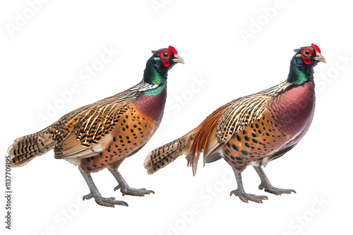 Common Pheasant female and male, isolated on white or transparent background 


