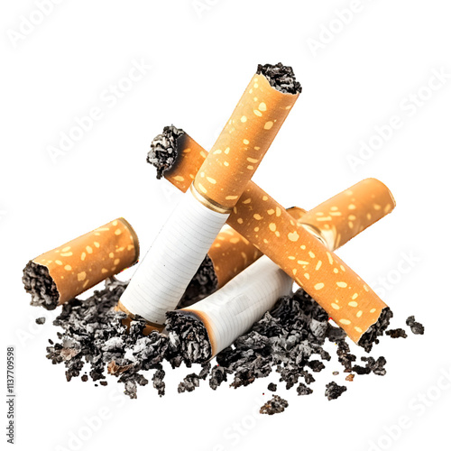 Cigarette butts isolated on white or transparent background