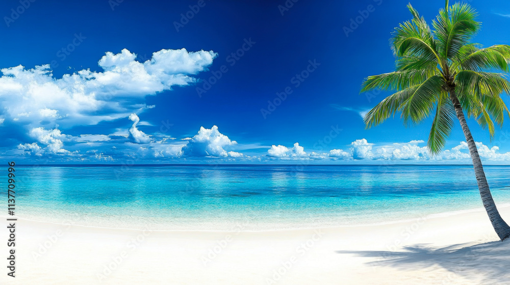 Obraz premium Summer Resort Beach Sea Relax Travel Vacation Palm Tropic Copy Space