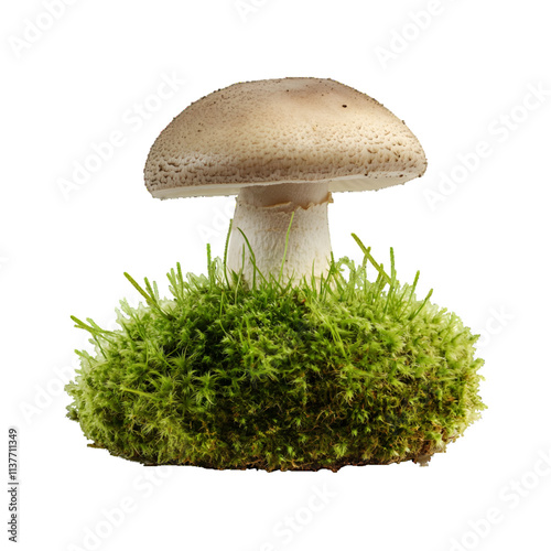 Green moss and mushroom isolated on white or transparent background
