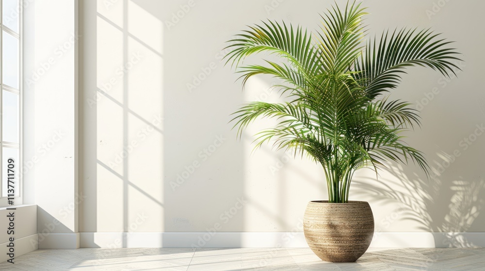 Serene Indoor Palm Plant in Sunlight Serene Indoor Palm Plant in Sunlight