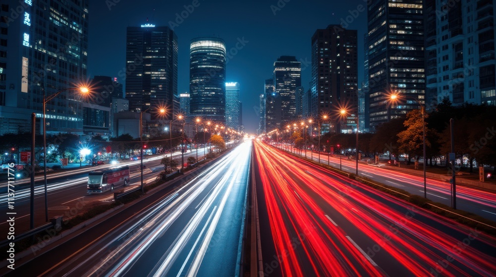 Obraz premium Dynamic Light Trails of City Traffic at Night