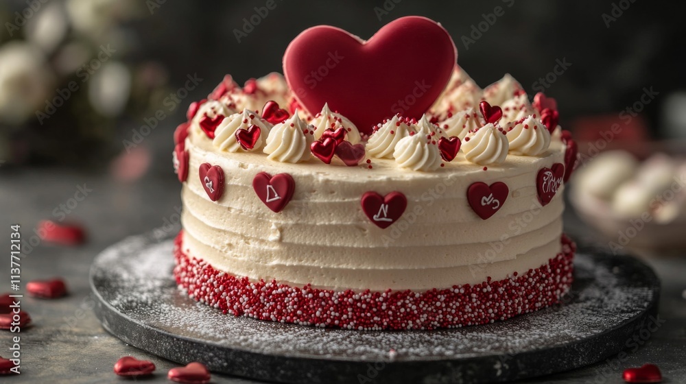 Delicious Valentines Day Heart Cake With Red Decorations Delicious Valentines Day Heart Cake With Red Decorations