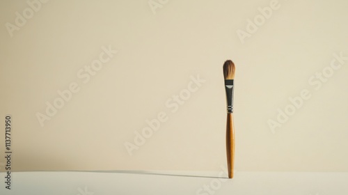 An artistic International Museum Day scene with a sculpture and paintbrush against a neutral background, macro shot, Minimalist style photo