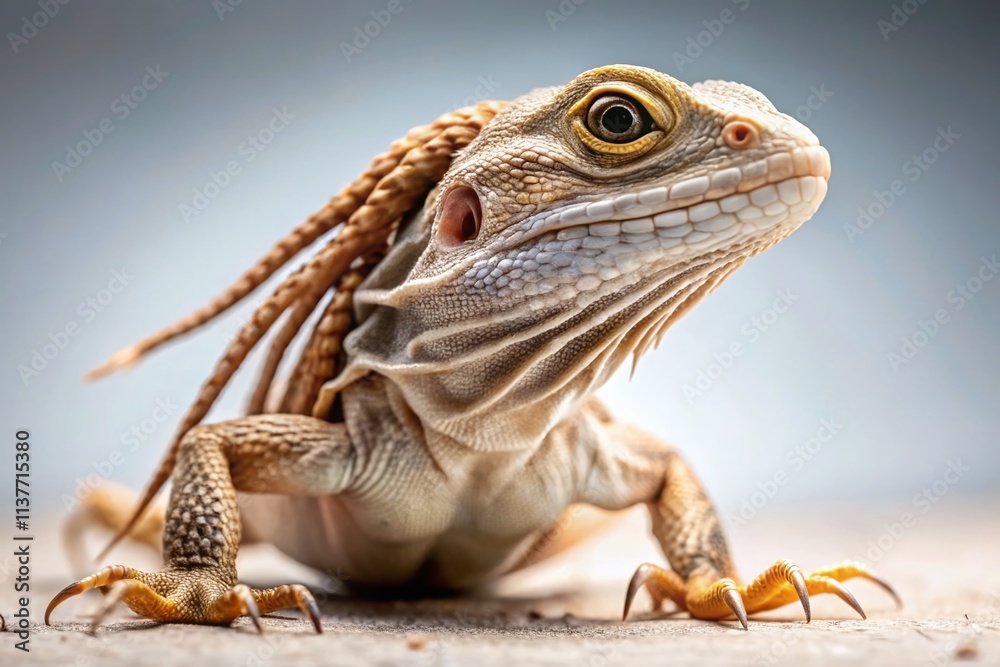 Fototapeta premium Minimalist Lizard Dreads Photography: Unique Reptile Portrait, Artistic Reptile Image, Cool Lizard Hairstyle
