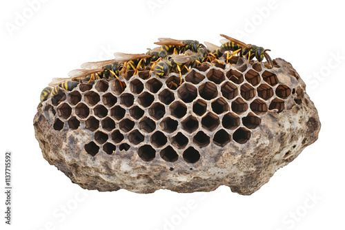 European wasp hive, nest Polistes associus, isolated on white background


