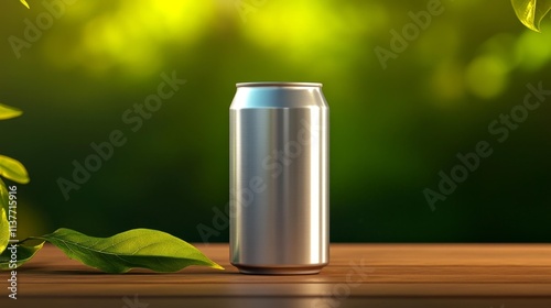 Wallpaper Mural Refreshing Drink Can Mockup in a Lush Garden Setting. Generative AI Torontodigital.ca