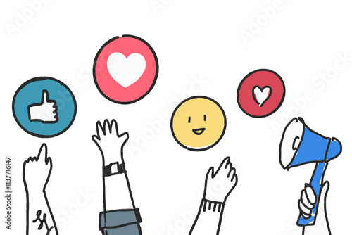 Social media png reaction doodle